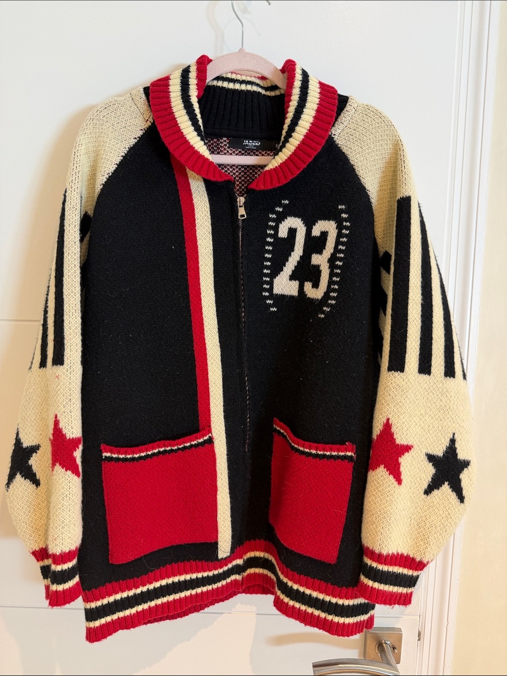 Jaded London Black, Red & Cream Zip-Up Star Stripe Cardigan
